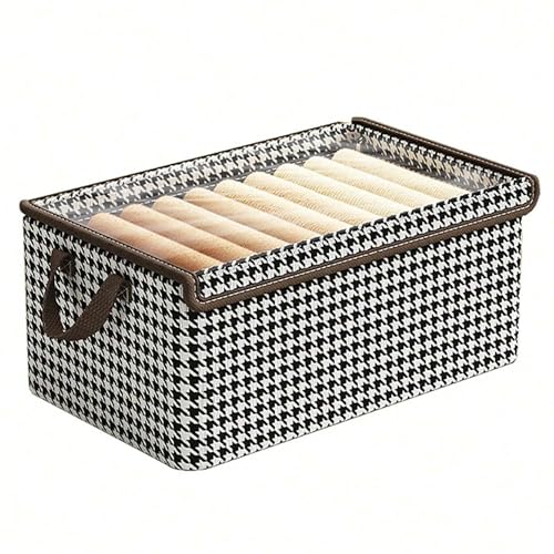 Image of PRIME PICK XXL Cloth Organizer Storage Box Foldable Washable Breathable Non Woven Fabric with Sturdy Metal Handles Clothes Organizer with Lid Black and White Pack of 1