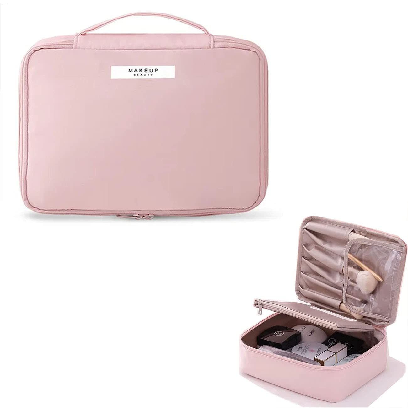 Huifengjie Neceser Maquillaje,Portátil, Organizador Grande para Mujeres y niñas,Bolsa de cosméticos,Bolsa de Aseo Impermeable Gran Capacidad,para Hogar Vacaciones Viaje(Rosa)