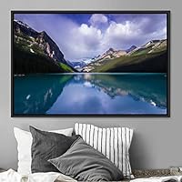 Framed Canvas Wall Art Calming Waters Aerial Cool Lake Landscape Multicolor Photography Realism Relax/Calm - 16x24 inches
