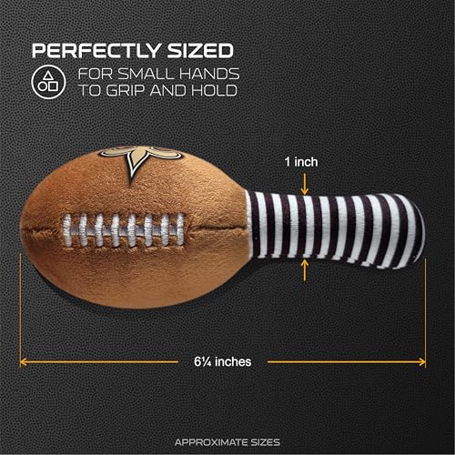 Image of New Orleans Saints Plush Football Rattle by Smilo - Officially Licensed NFL Baby Rattle Toy - Soft Baby Rattle with Bell - for Babies and Toddlers from 3 Months