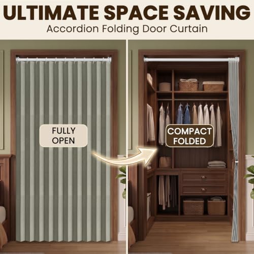 Image of AJAZZ Blackout Accordion Doors Interior Closet Curtain Doorway Curtains Invisible Applicable Bedroom Room Living Room Doorway（Grey 72 inch W x 78 inch L 1 Panel