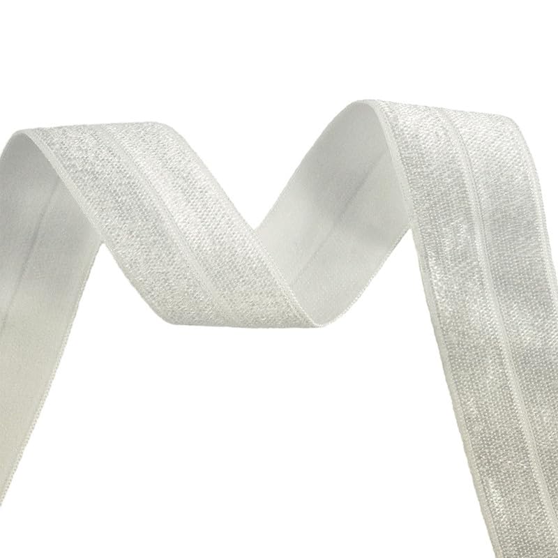 Nine Looms - Banda elástica plegable brillante de 25 mm, 100 yardas, cinta de elastano para el pelo, diadema, vestido, costura, bandas elásticas de punto blanco apagado para pantalones y costura de