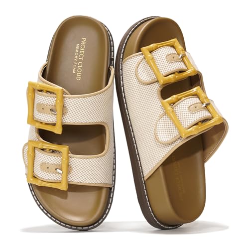 Project Cloud Platform Summer Sandals for Women 2025 - Comfortable and Adjustable Straps Summer Slides with Memory Foam Insole - Non-Slip Casual Womens Sandals