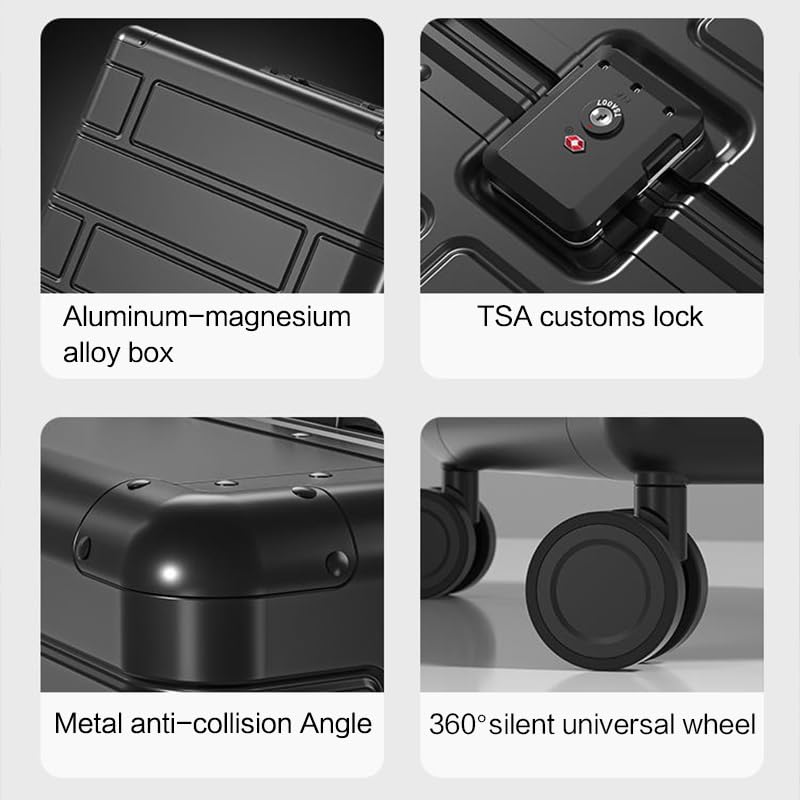 All Aluminum Carry-on Luggage TSA Customs Lock Mute Swivel Hard Shell Meral Suitcase Set (red, 28 '')4