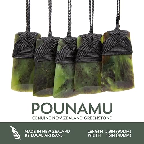 100% New Zealand Jade Necklace for Men and Women, Hand Carved Maori Necklace Jade Pendant for Men With Black Adjustable Cord, Pounamu Green Stone, Toki Nephrite Jade Large 2.8in (70mm)2