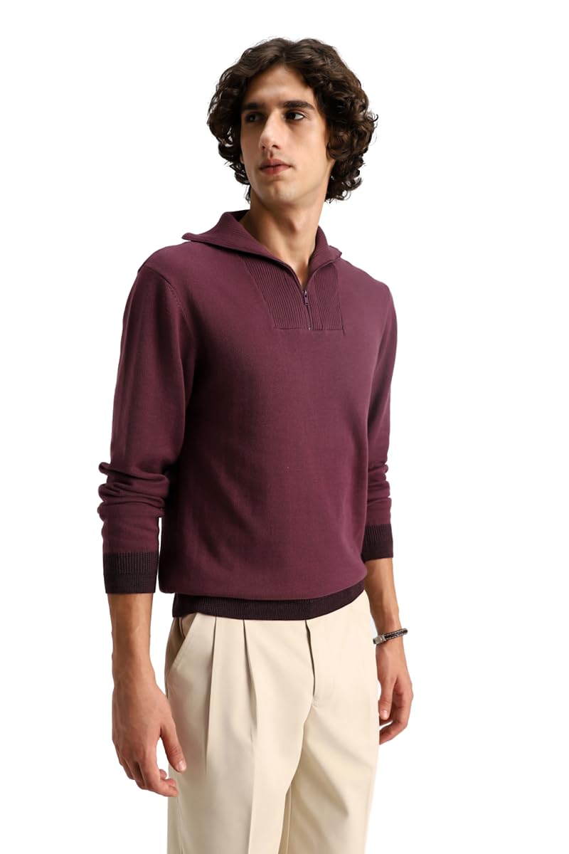 snitch Men's Sweater | Zip Up Neckline Sweater with Ribbed Texture Detailing | Full Sleeve Regular Fit 100% Cotton Lightweight Knitwear for Casual Wear-picture-42