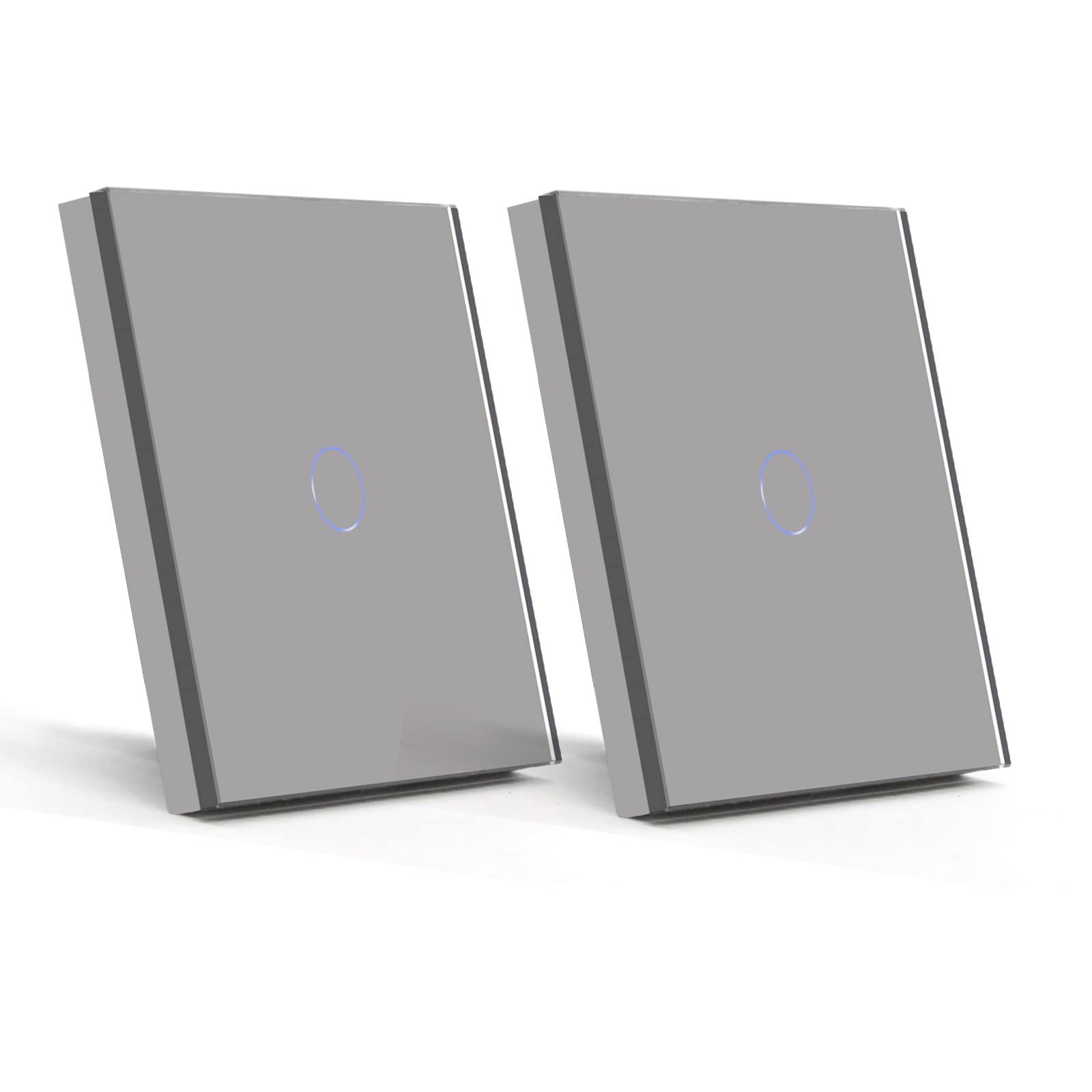 BSEED 2 Pack Touch Light Switch 1 Gang 1 Way, Tempered Glass Panel Light Switches with LED Indicator 86mm Grey Touch Sensitive Light Switch-No Neutral Wire — image 1