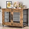 Lulive Dog Crate Furniture Dog Kennel Indoor Double Doors Wooden Dog Cage 32 Heavy Duty Dog Crate with Cushion Wheels Decorative End Table Pet House Chew Resistant for MediumSmall Dog Brown