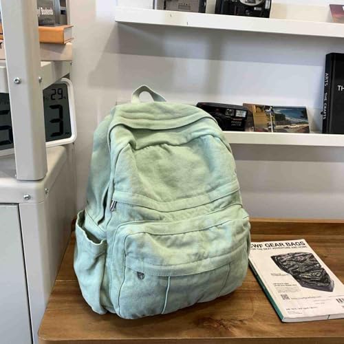 Image of Sage Green Canvas Backpack for Women Retro Aesthetic Rucksack Basic Backpack for High School /College Students Travel Laptop Bag