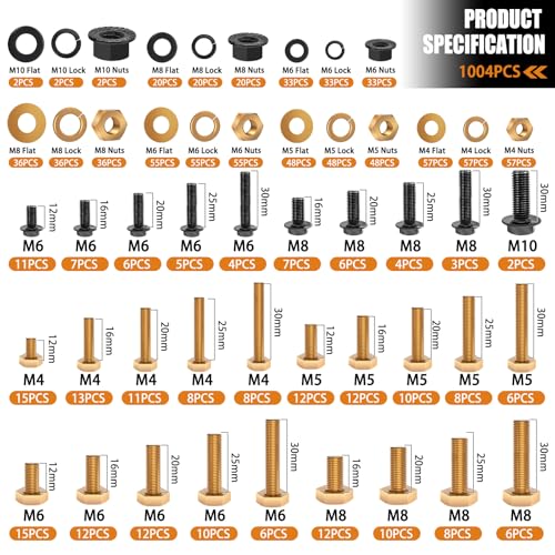 Image of mankk 1004PCS Metric Bolt Assortment Kit and Flange Bolts and Nuts Assortment Kit M4 M5 M6 M8 (12mm to 30mm) with Matching Nuts and Lock Washers