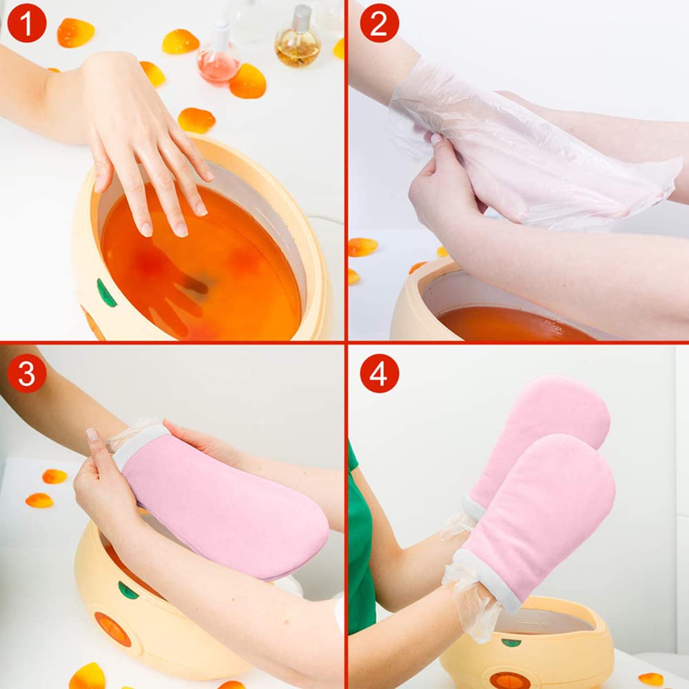 Calentador De Cera + 1 Par De Guantes +1 Par De Cubiertas Para Los Pies,BañO De Cera De Parafina De 200W Para SalóN De Belleza En El Hogar,Para Spa Suaviza Y Suaviza La DepilacióN De La Piel Seca