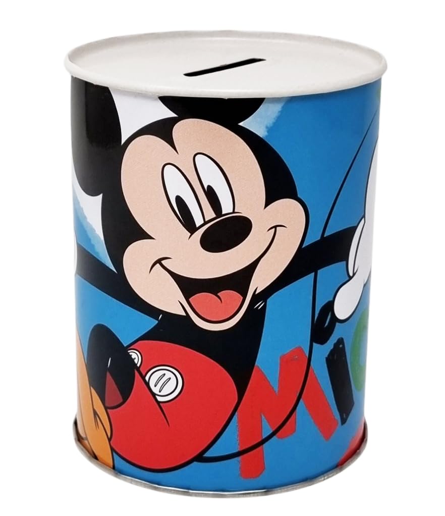 Disney Multi-Coloured Mickey Mouse Metal Money Box Tin Can Not Open, 11 X 8 Cm