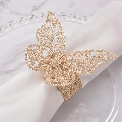 URROMA Rose Gold Butterfly Napkin Rings Cover