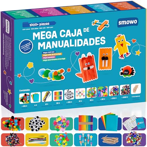 Smowo® Mega Set de Manualidades Starterset – Caja Creativa Mix – con Ideas para Manualidades – Colorida Caja de Materiales para Niños y Niñas