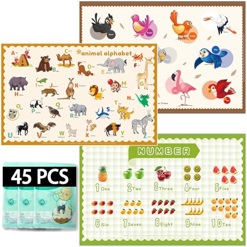 KAshack 45 Pack Sticky Disposable Placemats for Baby & Toddlers,Toddler Placemat 12