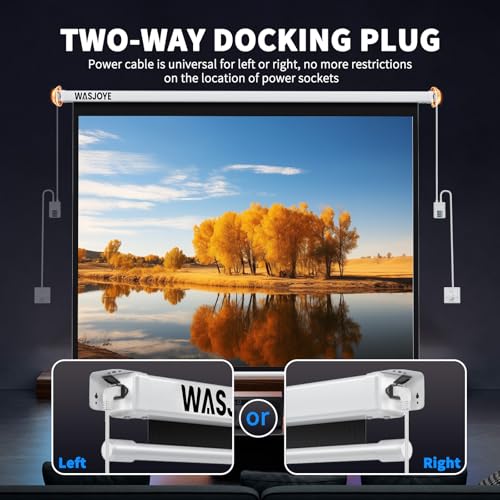 WASJOYE 120 Leinwand Beamer Elektrisch Diagonale Automatische Projektion 16:9 8K HD Filme Schirm für Heimkino Büro Videospiel Outdoor Indoor, Projector Screen W/Fernbedienung und Wand/Decke Mount