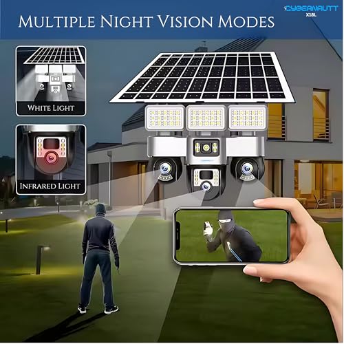 Image of XUGA - Cybernautt X18L 12MP 3 Lens PTZ Solar 4G Sim Wireless Outdoor CCTV Camera with Three Side View | 360 | All 3 Lens Mobile Operated | Motion Detection, Motion Tracking | Use 4G Sim