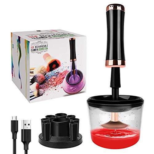 HENMI Makeup Brush Cleaner, 2 Speeds Best Electric Cleaning Tool USB Automatic Brush Cleaner & Dryer with 8 Rubber Collars for Size Brushes, Cosmetic Brush Spinner for Beauty Lovers