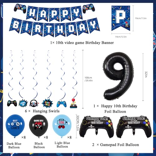 Image of Vlipoeasn Blue 9th Birthday Decorations for Boys, Video Game Level 9 Banner Backdrop Hanging Swirls for 9th Birthday Party, Gamer 9 Years Old Party Supplies