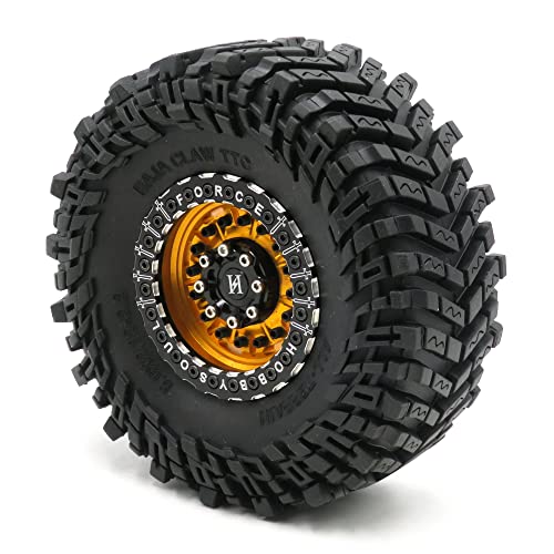 Hobbysoul 4Pcs Rc 2.2 Tires Tyres 127Mm/5.0Inch & Aluminium 2.2 Beadlock Wheel Rim Gold & Black Color Fit For 1/10 Mud Rock Crawler Truck Axial Yeti Capra Scx10 Traxxas Trx4 Redcat Gen8 #TOP6