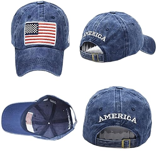 Image of American-Flag-Embroidery-Baseball-Cap for Men Women Low Profile Adjustable Dad Hat Washed Vintage Patriotic Hat