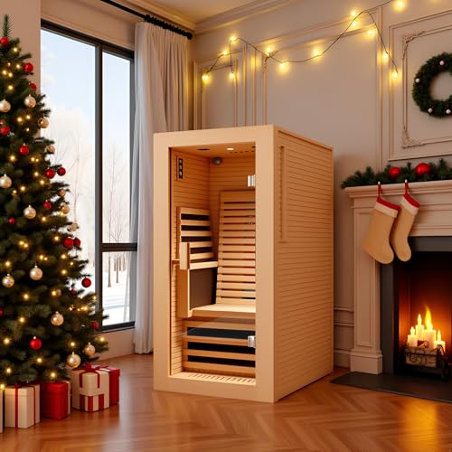 SWHSE Full Spectrum Infrared Sauna, Personal Sauna for Home with 7 Heating Panels&1 Carbon Tube,Indoor Dry Sauna with Adjustable Seat and Bluetooth Speaker，Canadian Hemlock,120V