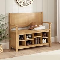 The Furniture Market Marbury Oak | Monks Hallway Bench with Shoe Storage | Fits 8 Pairs of Shoes or Boots | Adjustable Shelves | Fully Assembled | H 980 x W 1140 x D 460mm