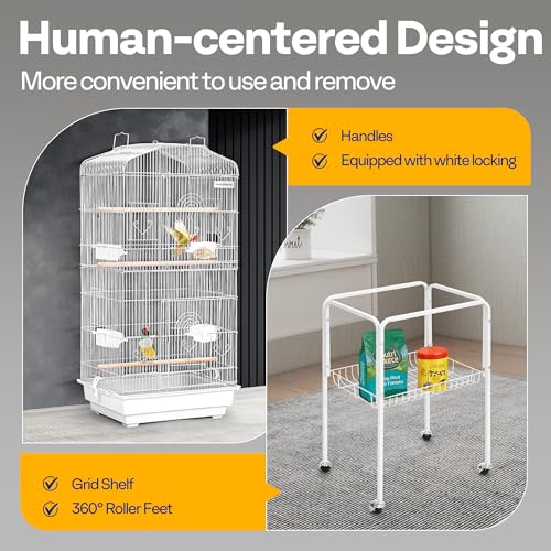 Image of VIVOHOME 64 Inch Bird Cage with Play Top and Rolling Stand for Parrots Conures Lovebird Cockatiel Parakeets White
