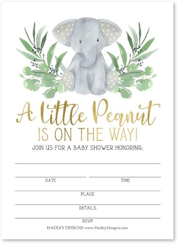 25 invitaciones para baby shower de elefante, ducha neutra de género - Invitaciones de baby shower de safari de baby shower de género neutro para