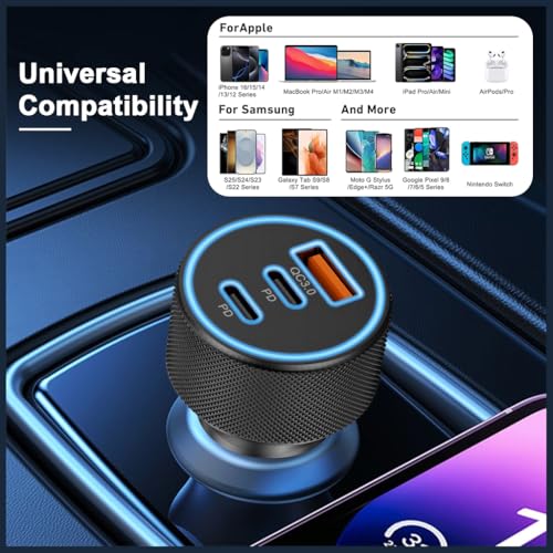 Image of 3 in1 Car Mobile Charger 97W Car Charger Mobile Phone Charging Type C Laptop, Three Port Fast Charging, 37W & 30W Type-C PD, 30W USB, for Android,iPad & Other (Black)