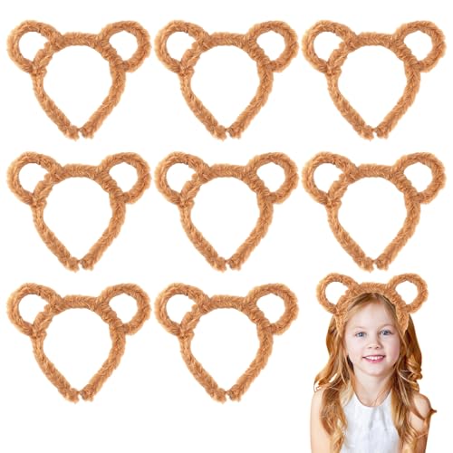 TAGMEIU 8Pcs Brown Bear Ears Headband Plush Animal Ears Hair Band