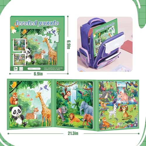 Image of Magnetic Puzzles for Toddlers 3-5 Toddler Puzzle Travel Toys (Animal) | Jigsaw Puzzles for Kids 97-Pieces Travel Toys, Animal Jungle Puzzles Ages 4-6 Road Car Trip & Airplane