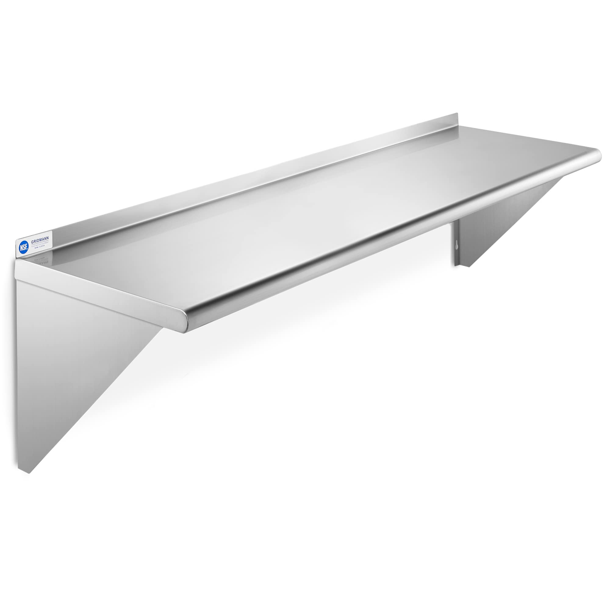 GRIDMANN 14" x 48" Stainless Steel Wall Mount Shelf with Backsplash, Commercial Grade - NSF Certified 18 Gauge Shelving for Restaurant, Kitchen, Utility Room, Garage