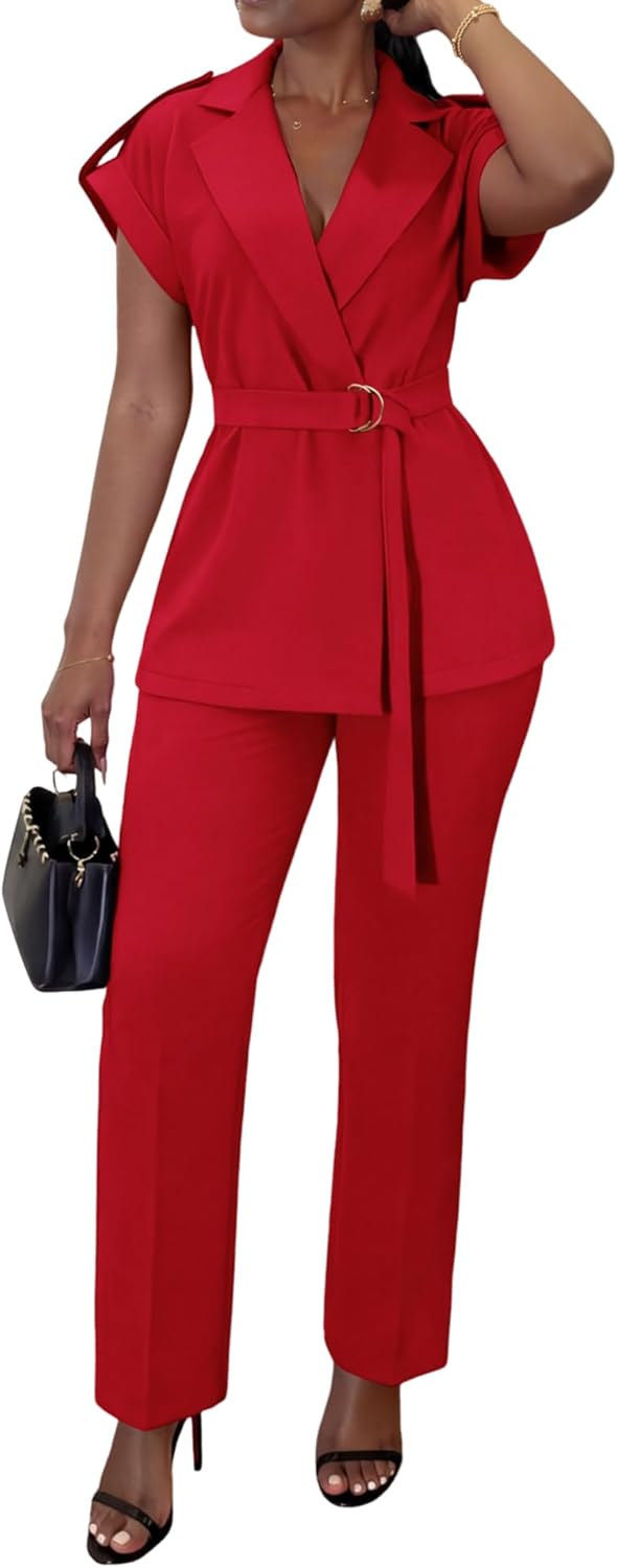 Salimdy Women's 2 Piece Pant Suits Business Casual Outfits Dressy Blazer Vest and Pencil Pants Work Set