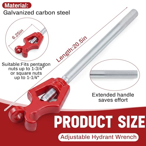 Image of Tandefio 1 Pcs Fire Hydrant Wrench, Pentagon 1-3 /4 inch /square 1-1 /4 inch, Red