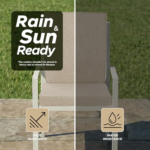 Image of Outdoor Chair Cushions, Water-Resistant & Fade-Resistant, Patio Furniture Lawn Dining Chair Seat Replacement with Mid Back, Ties Zipper, Removable Cover, 18 x 16.5 Inch, Set of 2, Natural