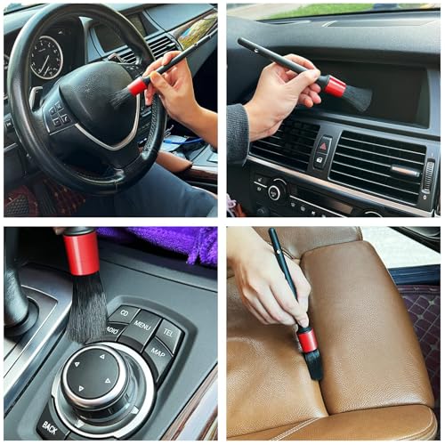 Image of Rexmon Car Detailing Brush Set 10pcs | Car Interior Cleaning Kit with Boar Hair, Wire & Air Vent Brushes for Dashboard, Engine, Wheels, Seats, AC Vents, Car Wash & Detailing