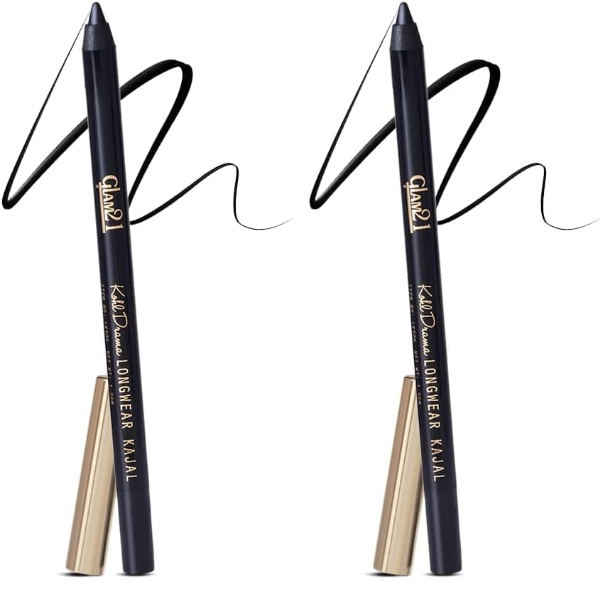 Image of Glam21 Kohl Drama Long Wear Kajal + Sharpener | Velvety Textute | Stays For 12 hours | Smudge-Proof | Long Lasting & Water Proof | Highly Pigmented For Intense Black Look | 1.2 gm (Pack of 2)