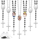 Taiyin Sublimation Blanks Rosary Beads Necklace Set Catholic Rosaries Printable Insert Necklace Prayer Beads with Sheer Organza Bags for Baptism Women Men Jewelry Gifts DIY Making(12 Set)