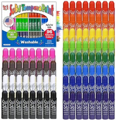 Kwik Stix Solid Tempera Paint Sticks 96 Colors Washable Paint Sticks for Kids Super Quick Drying Non-Toxic Allergen Free Assorted Pack of Classic Colors Ideal for Kids and Toddlers