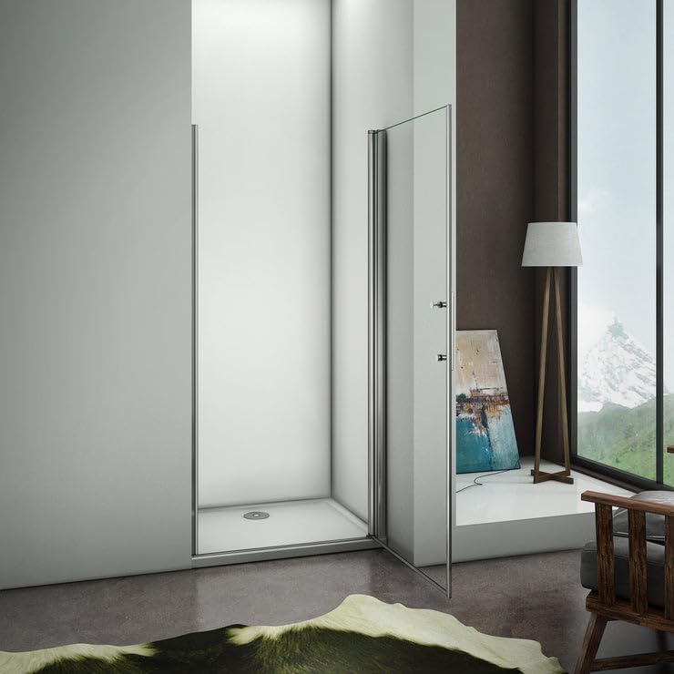 Porte de douche pivotante 70cm en 6mm verre anticalcaire Installation en niche Hauteur 187cm, profilé en chromé