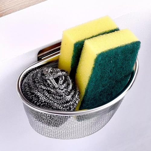 Image of Kitchen Sink Drain Strainer Basket, Faucet Hanging Design, Waste Holder & Food Scrap Filter Cup, Plastic Organizer, Scrubber Waste Leaves, Daily Use, Vegetables Scraps Sink, Easy Clean (Steel)