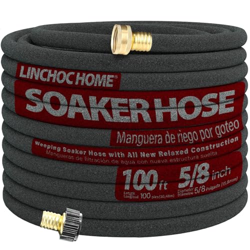 Linchoc Home 100FT 5/8' Soaker Hose for Foundation Watering & Garden Beds，Heavy-Duty Recycled...