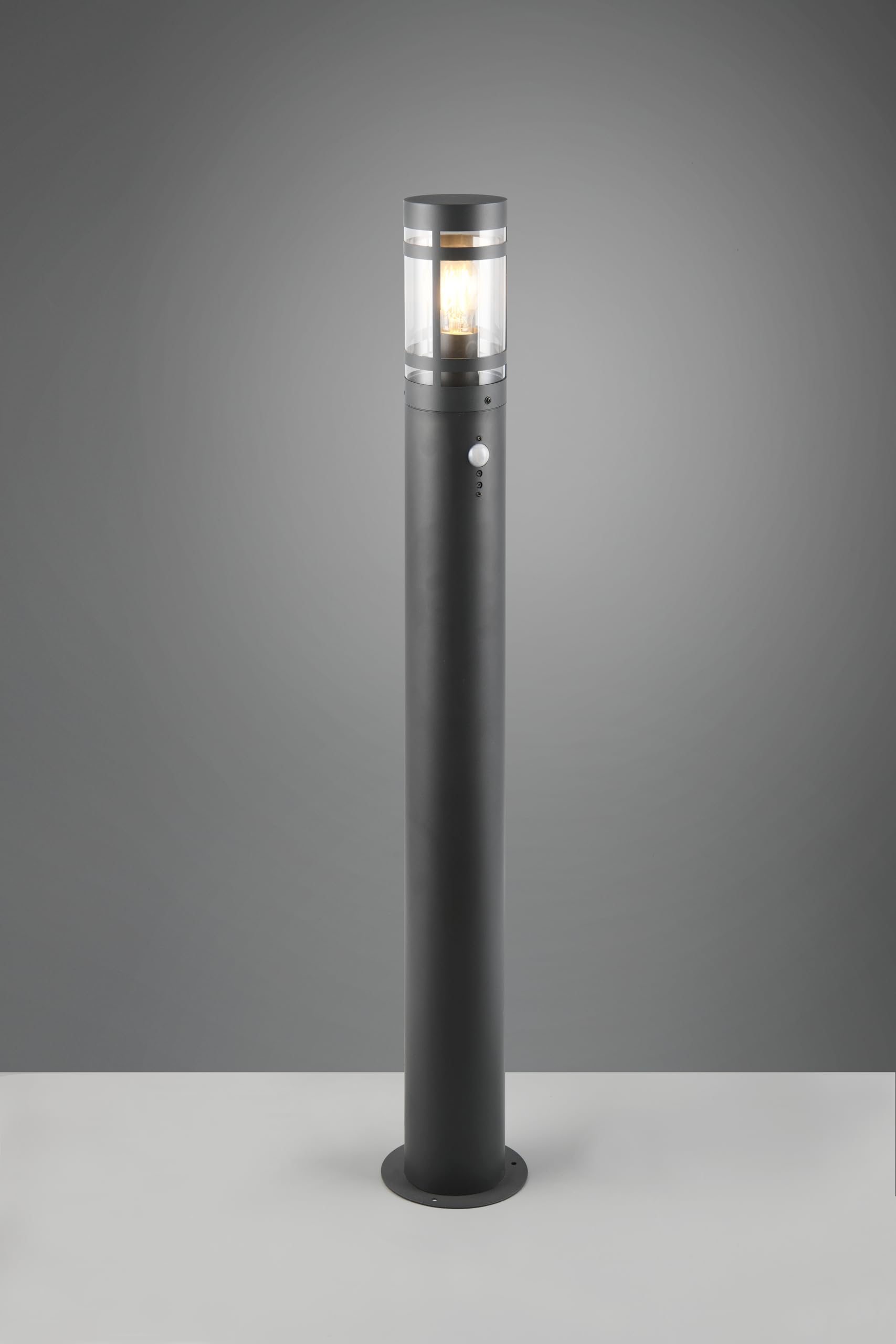 Reality Leuchten Außen Wegeleuchte Paloma R41719142, Metall Anthrazit, Schirm Kunststoff klar, exkl. 1x E27, Bewegungsmelder