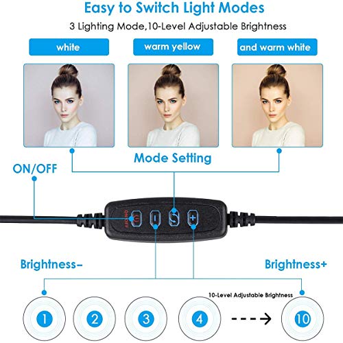 10" Selfie Ring Light with Tripod Stand & Cell Phone Holder for Live Stream/Makeup, Dimmable Led Camera Ring Light for YouTube Video/Photography Compatible with iPhone & Android Phones (Upgraded)