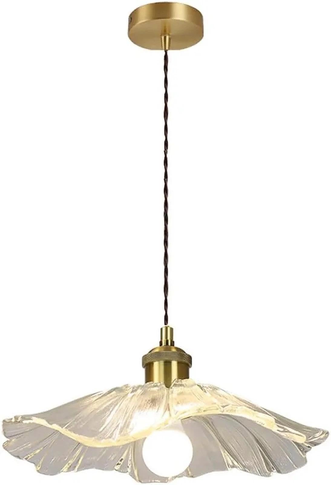 LYMSXAZOU Glass Pendant Light, Nordic Chandelier for Bar, Aisle, Porch, Restaurant, Cafe - Single Head Lotus Leaf Design with E27 Socket