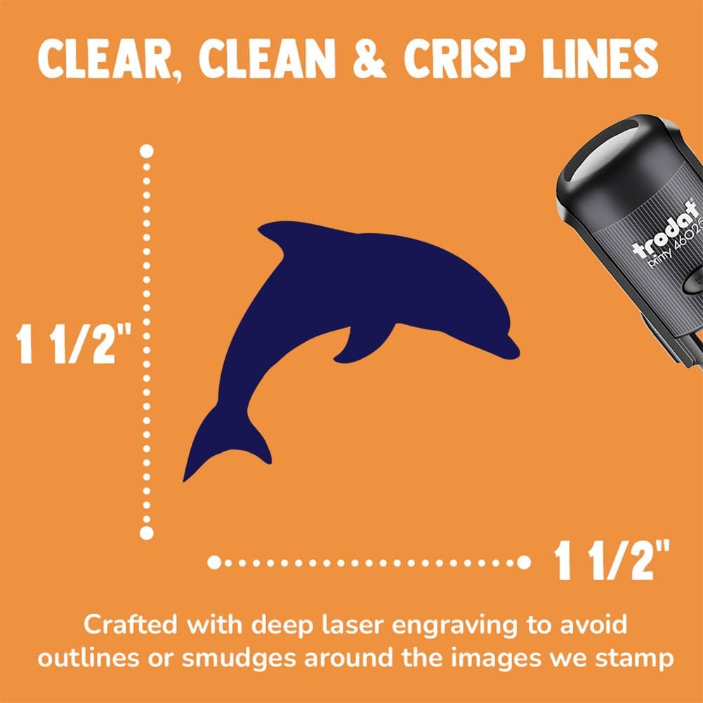 Dolphin Solid Self-Inking Rubber Stamp Ink Stamper for Stamping Crafting Planners - 1-1/2 Inch Large - Black Ink