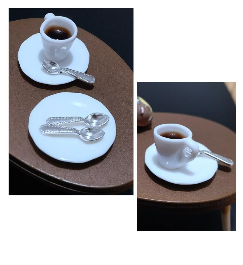Taza de café en miniatura a escala 1:12 con cuchara, accesorio de escena de casa de muñecas para mesa de verano, exhibición de escritorio, taza de resina realista para decoración pequeña temática de 6