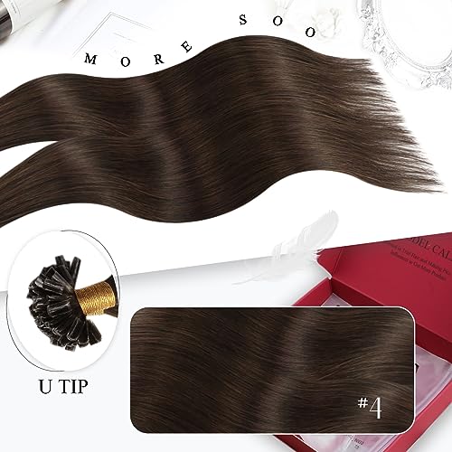 Moresoo Hot Fusion U Tip Hair Extensions Real Human Hair Dark Brown Keratin Bond Nail Tip Hair Extensions Color Brown Remy Human Straight 22 Inch 50G/50S 50G #4 - Image 2