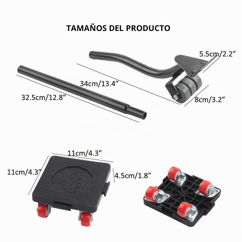 Elevador de Muebles Pesados con Barra de extensión y 4 Patines de Muebles con Ruedas, Capacidad de Carga de 400 kg, Juego de Herramientas para Mover Muebles